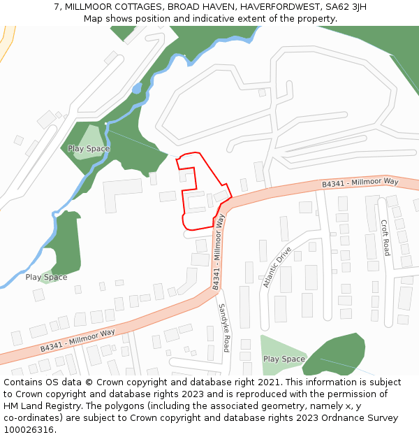 7, MILLMOOR COTTAGES, BROAD HAVEN, HAVERFORDWEST, SA62 3JH: Location map and indicative extent of plot