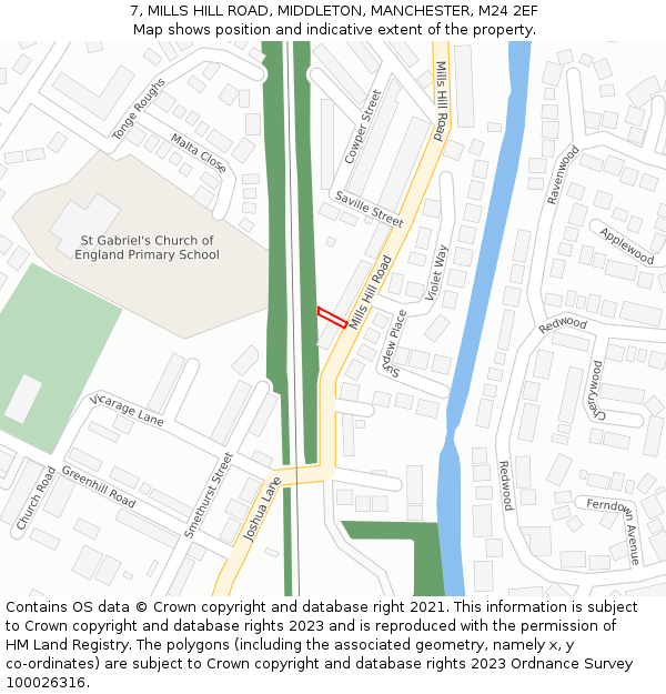 7, MILLS HILL ROAD, MIDDLETON, MANCHESTER, M24 2EF: Location map and indicative extent of plot