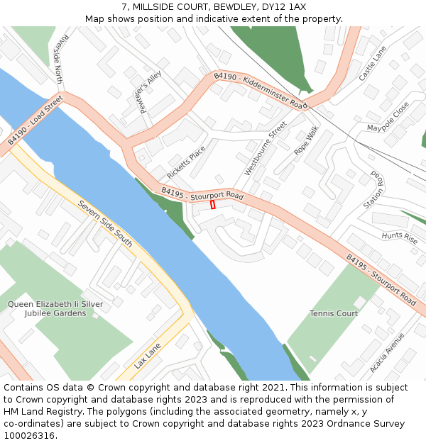 7, MILLSIDE COURT, BEWDLEY, DY12 1AX: Location map and indicative extent of plot