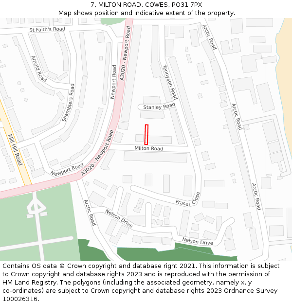 7, MILTON ROAD, COWES, PO31 7PX: Location map and indicative extent of plot
