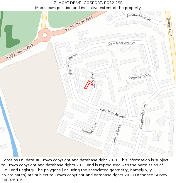 7, MOAT DRIVE, GOSPORT, PO12 2SR: Location map and indicative extent of plot