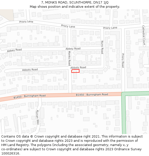 7, MONKS ROAD, SCUNTHORPE, DN17 1JQ: Location map and indicative extent of plot