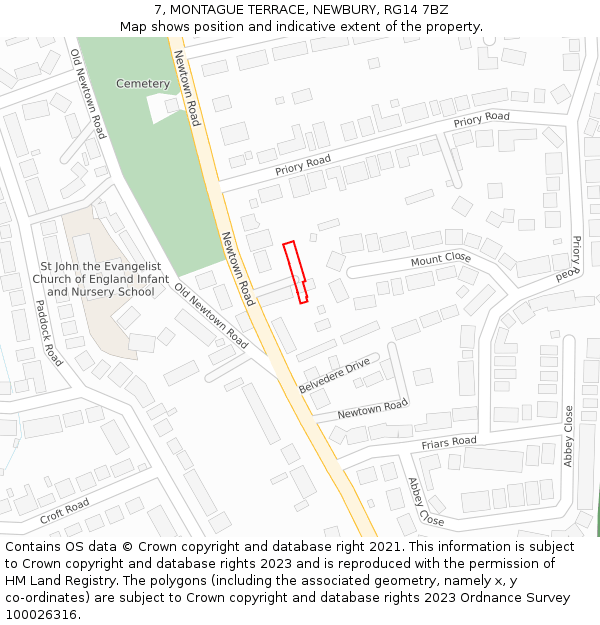 7, MONTAGUE TERRACE, NEWBURY, RG14 7BZ: Location map and indicative extent of plot