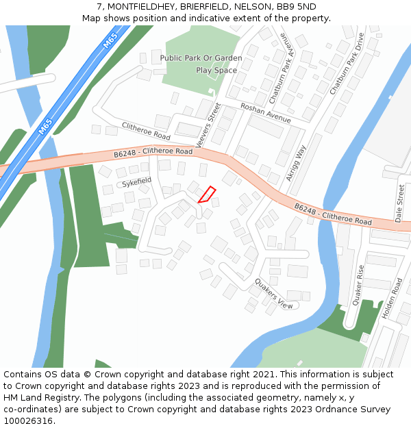 7, MONTFIELDHEY, BRIERFIELD, NELSON, BB9 5ND: Location map and indicative extent of plot