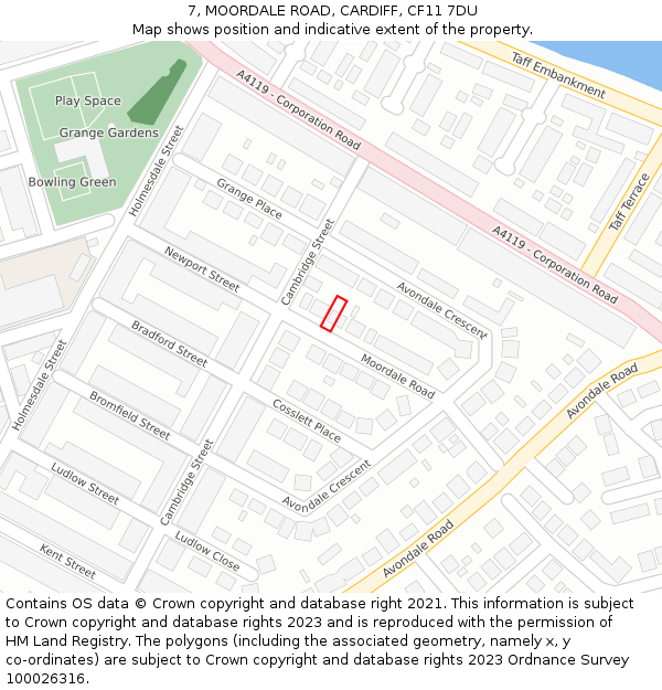 7, MOORDALE ROAD, CARDIFF, CF11 7DU: Location map and indicative extent of plot