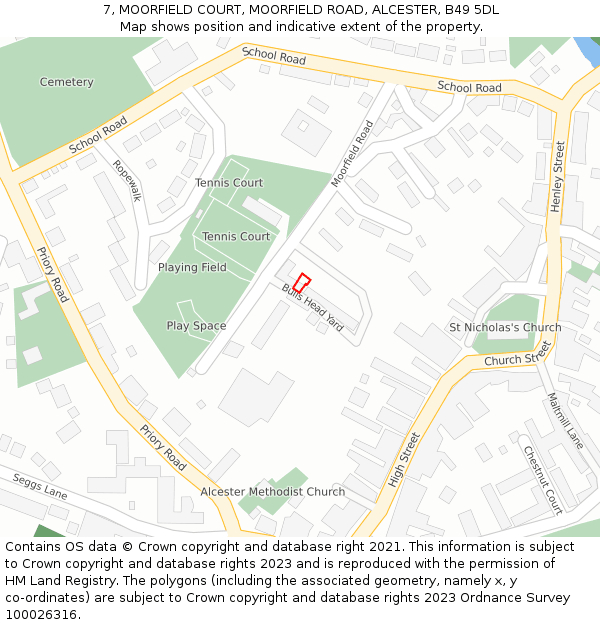 7, MOORFIELD COURT, MOORFIELD ROAD, ALCESTER, B49 5DL: Location map and indicative extent of plot