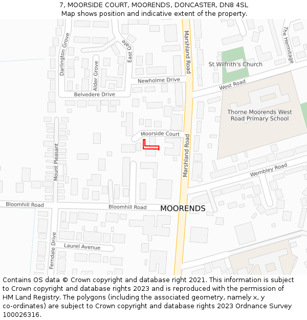 7, MOORSIDE COURT, MOORENDS, DONCASTER, DN8 4SL: Location map and indicative extent of plot