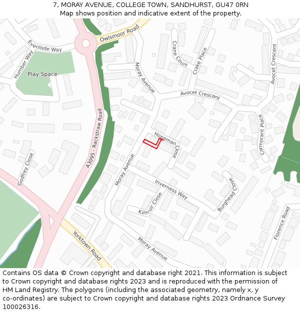 7, MORAY AVENUE, COLLEGE TOWN, SANDHURST, GU47 0RN: Location map and indicative extent of plot