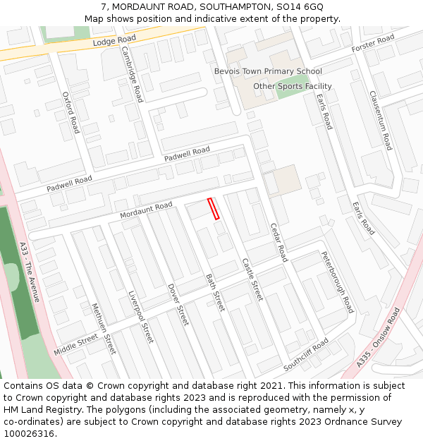 7, MORDAUNT ROAD, SOUTHAMPTON, SO14 6GQ: Location map and indicative extent of plot