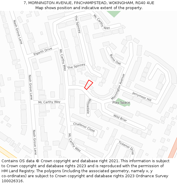 7, MORNINGTON AVENUE, FINCHAMPSTEAD, WOKINGHAM, RG40 4UE: Location map and indicative extent of plot