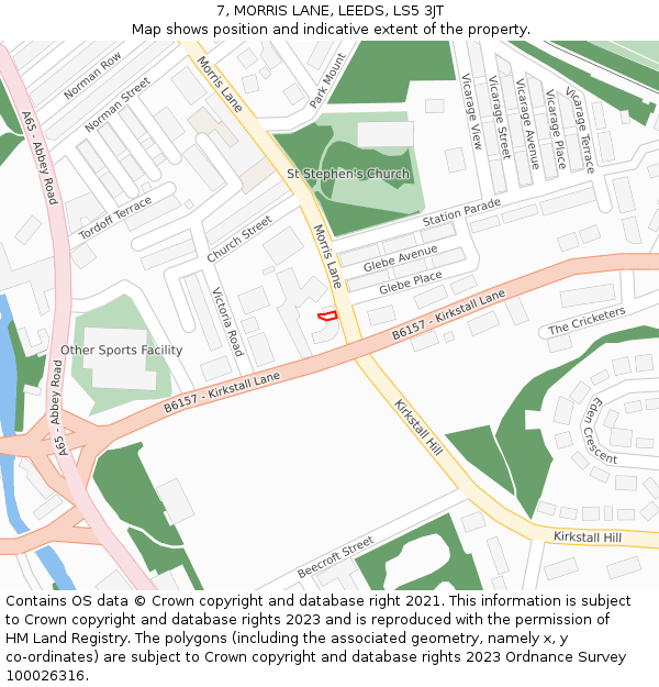 7, MORRIS LANE, LEEDS, LS5 3JT: Location map and indicative extent of plot