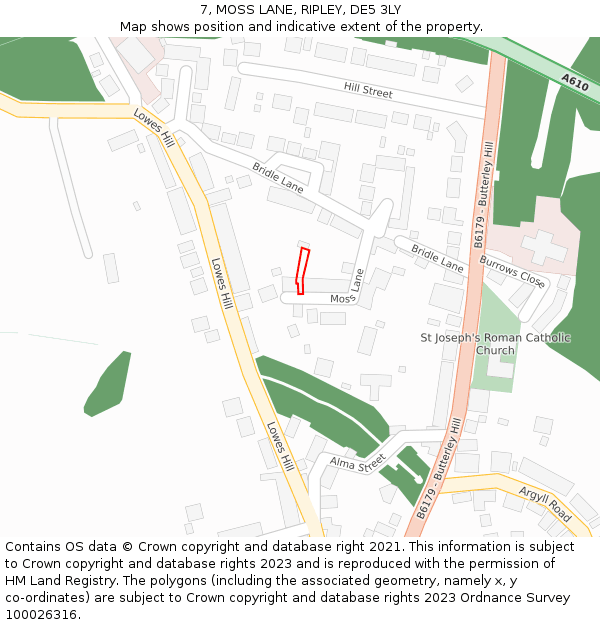 7, MOSS LANE, RIPLEY, DE5 3LY: Location map and indicative extent of plot