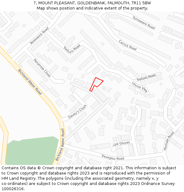 7, MOUNT PLEASANT, GOLDENBANK, FALMOUTH, TR11 5BW: Location map and indicative extent of plot