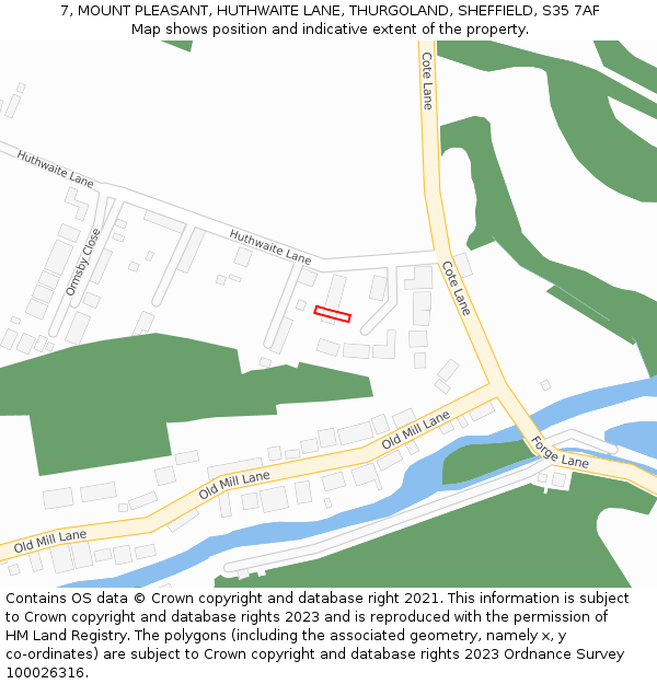 7, MOUNT PLEASANT, HUTHWAITE LANE, THURGOLAND, SHEFFIELD, S35 7AF: Location map and indicative extent of plot