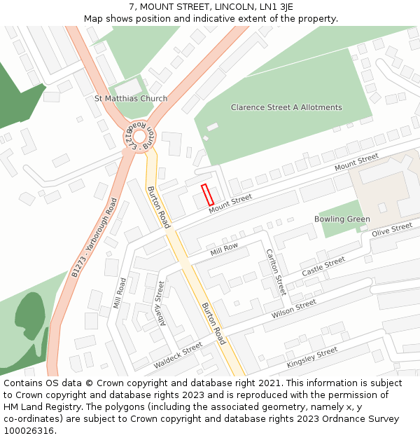 7, MOUNT STREET, LINCOLN, LN1 3JE: Location map and indicative extent of plot