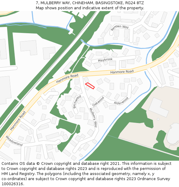 7, MULBERRY WAY, CHINEHAM, BASINGSTOKE, RG24 8TZ: Location map and indicative extent of plot