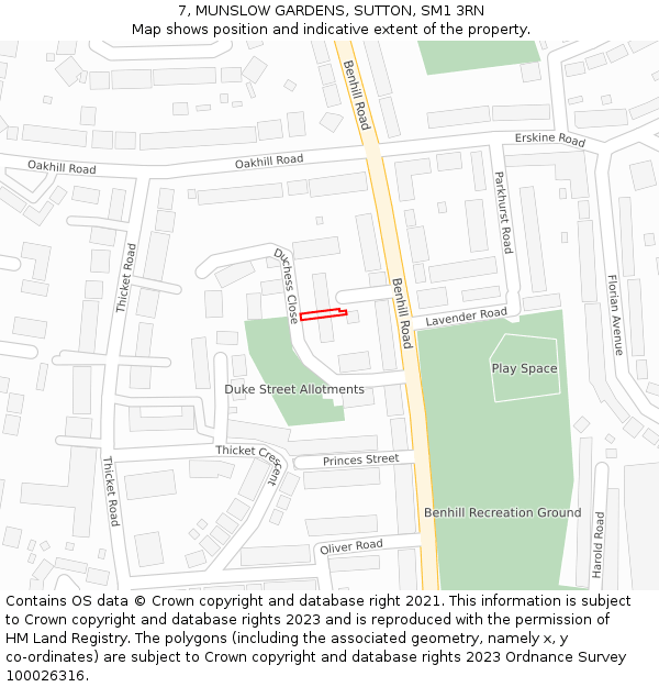 7, MUNSLOW GARDENS, SUTTON, SM1 3RN: Location map and indicative extent of plot