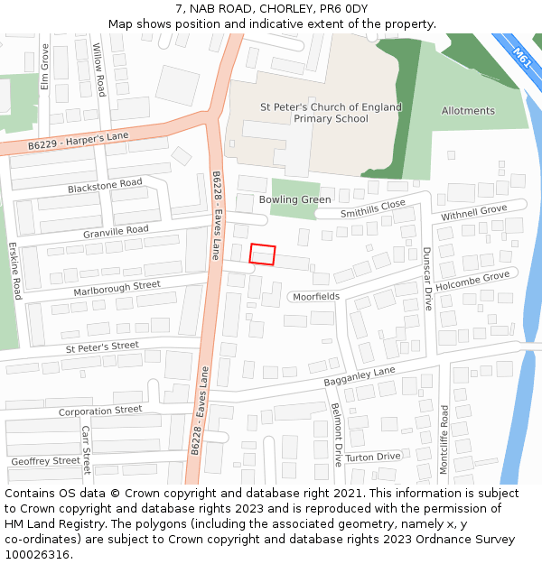 7, NAB ROAD, CHORLEY, PR6 0DY: Location map and indicative extent of plot