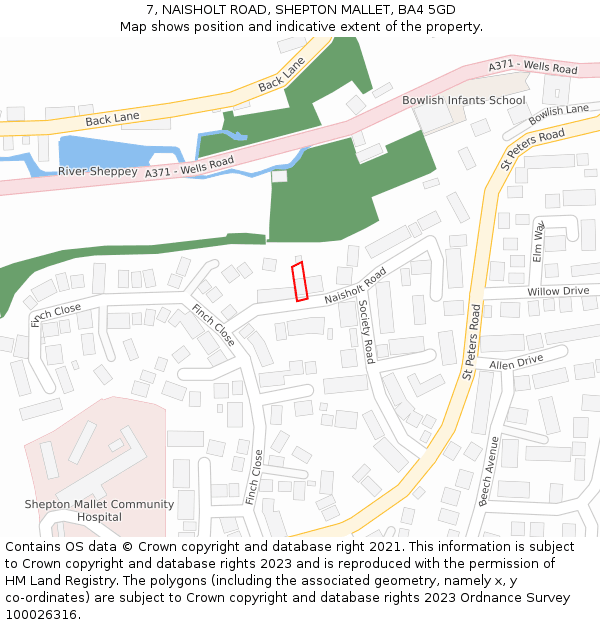 7, NAISHOLT ROAD, SHEPTON MALLET, BA4 5GD: Location map and indicative extent of plot