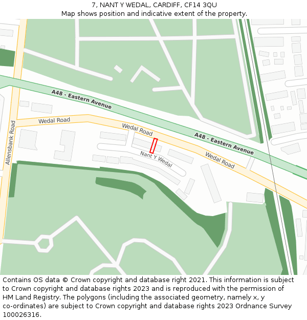 7, NANT Y WEDAL, CARDIFF, CF14 3QU: Location map and indicative extent of plot