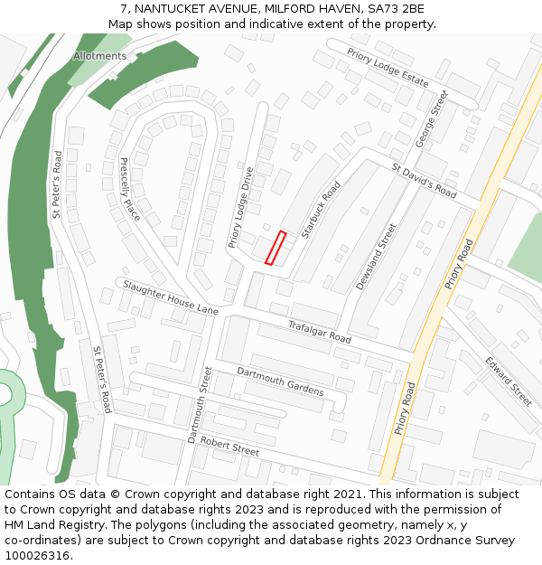7, NANTUCKET AVENUE, MILFORD HAVEN, SA73 2BE: Location map and indicative extent of plot