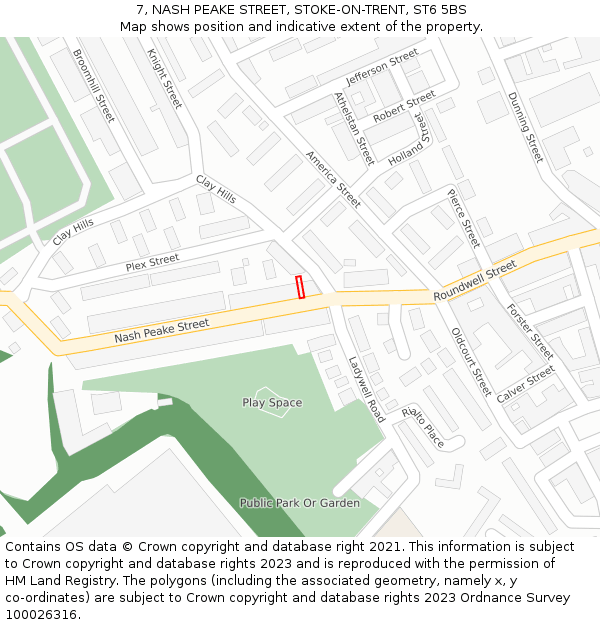 7, NASH PEAKE STREET, STOKE-ON-TRENT, ST6 5BS: Location map and indicative extent of plot