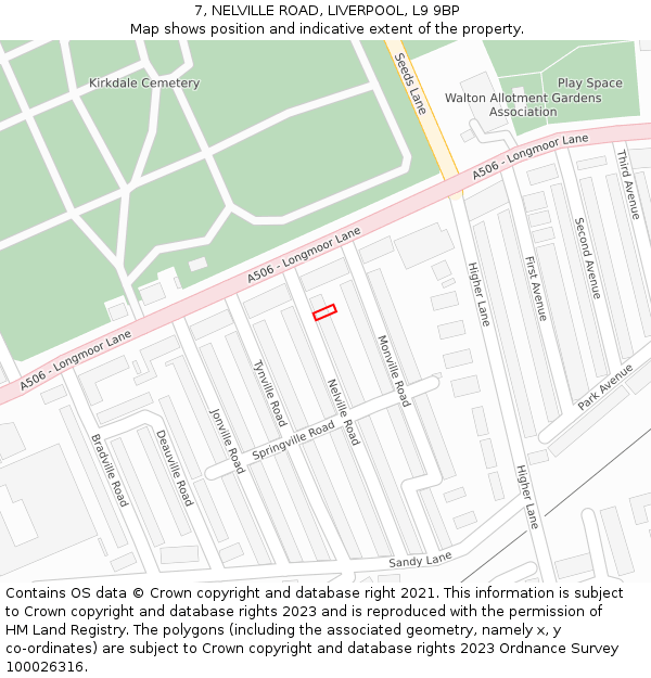 7, NELVILLE ROAD, LIVERPOOL, L9 9BP: Location map and indicative extent of plot