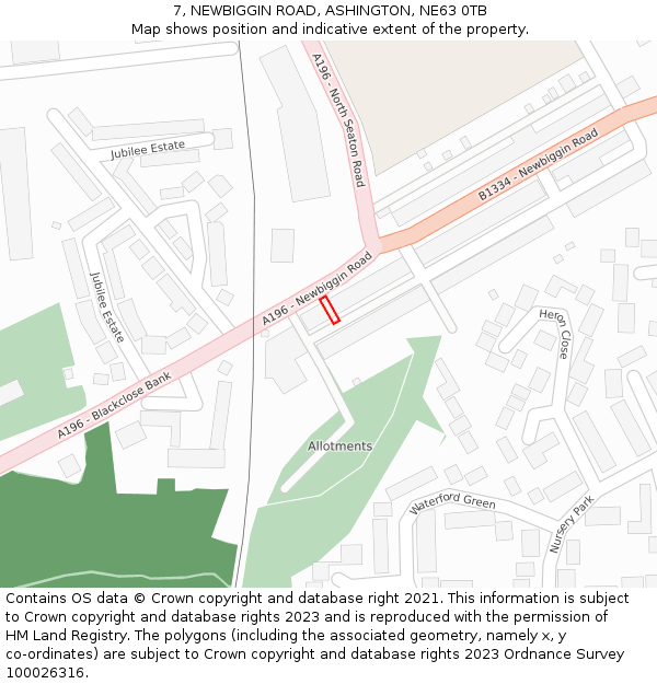 7, NEWBIGGIN ROAD, ASHINGTON, NE63 0TB: Location map and indicative extent of plot