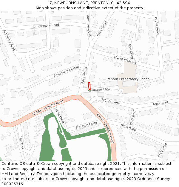 7, NEWBURNS LANE, PRENTON, CH43 5SX: Location map and indicative extent of plot