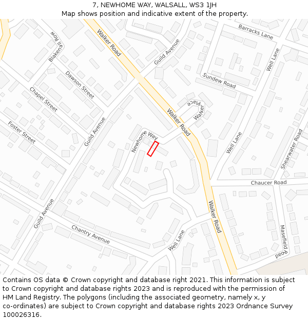 7, NEWHOME WAY, WALSALL, WS3 1JH: Location map and indicative extent of plot