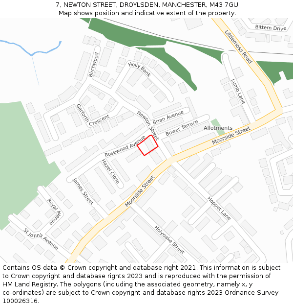 7, NEWTON STREET, DROYLSDEN, MANCHESTER, M43 7GU: Location map and indicative extent of plot