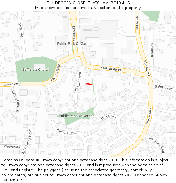 7, NIDEGGEN CLOSE, THATCHAM, RG19 4HS: Location map and indicative extent of plot