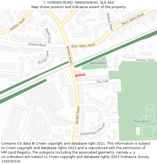 7, NORDEN ROAD, MAIDENHEAD, SL6 4AZ: Location map and indicative extent of plot