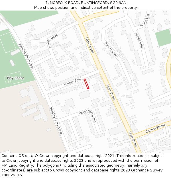7, NORFOLK ROAD, BUNTINGFORD, SG9 9AN: Location map and indicative extent of plot