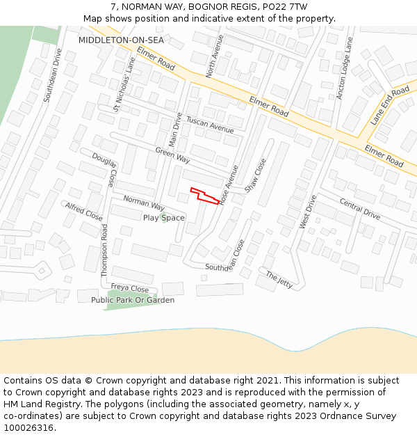 7, NORMAN WAY, BOGNOR REGIS, PO22 7TW: Location map and indicative extent of plot