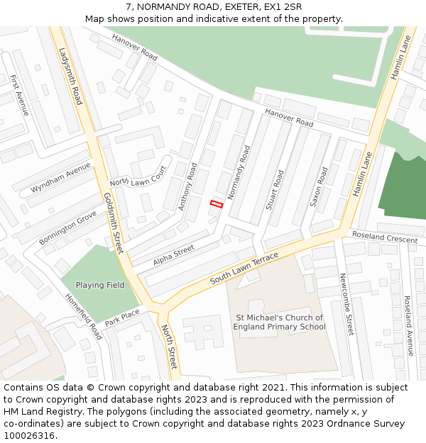 7, NORMANDY ROAD, EXETER, EX1 2SR: Location map and indicative extent of plot