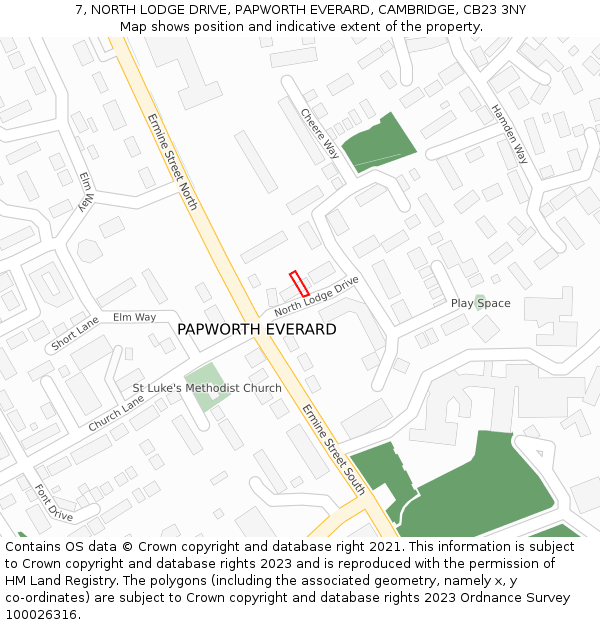 7, NORTH LODGE DRIVE, PAPWORTH EVERARD, CAMBRIDGE, CB23 3NY: Location map and indicative extent of plot