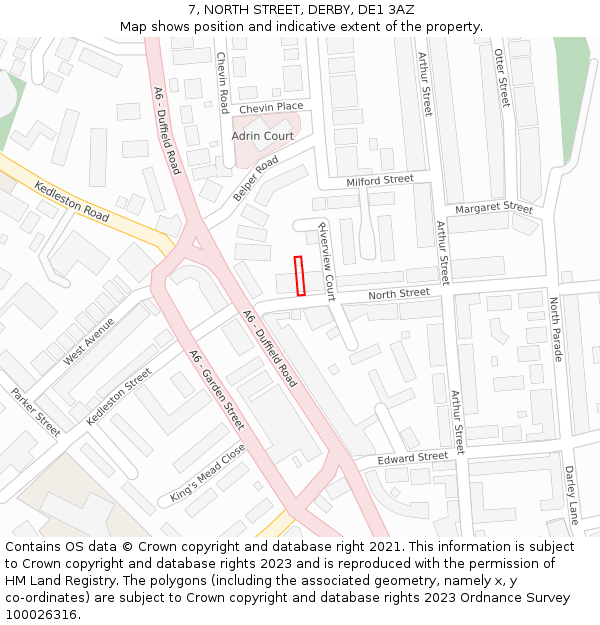 7, NORTH STREET, DERBY, DE1 3AZ: Location map and indicative extent of plot