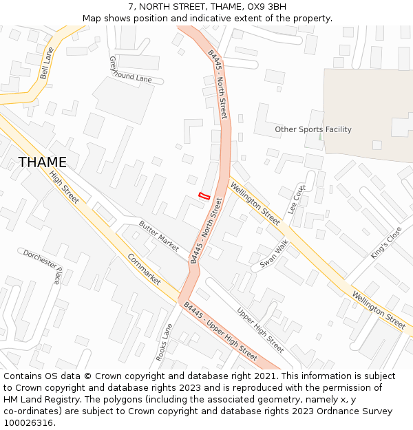7, NORTH STREET, THAME, OX9 3BH: Location map and indicative extent of plot