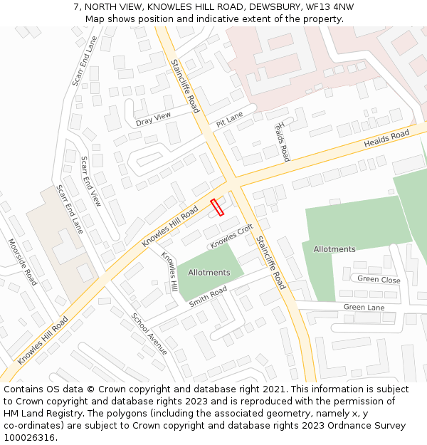 7, NORTH VIEW, KNOWLES HILL ROAD, DEWSBURY, WF13 4NW: Location map and indicative extent of plot