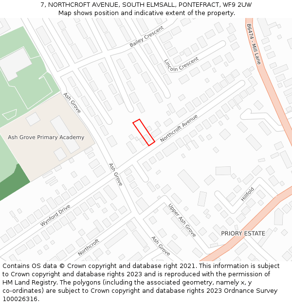 7, NORTHCROFT AVENUE, SOUTH ELMSALL, PONTEFRACT, WF9 2UW: Location map and indicative extent of plot