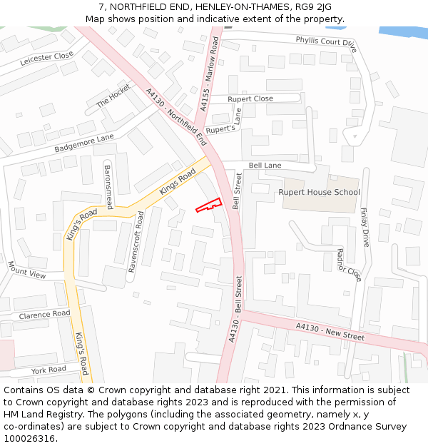 7, NORTHFIELD END, HENLEY-ON-THAMES, RG9 2JG: Location map and indicative extent of plot