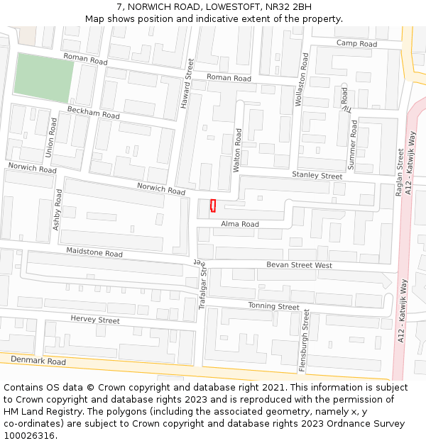 7, NORWICH ROAD, LOWESTOFT, NR32 2BH: Location map and indicative extent of plot