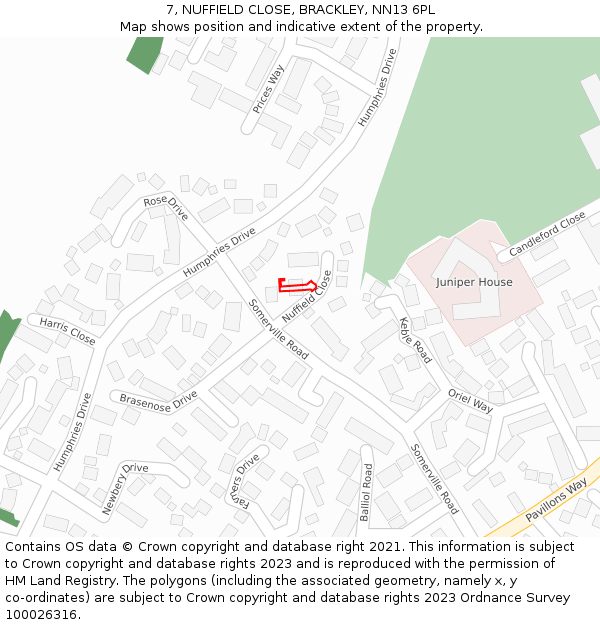 7, NUFFIELD CLOSE, BRACKLEY, NN13 6PL: Location map and indicative extent of plot