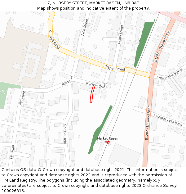 7, NURSERY STREET, MARKET RASEN, LN8 3AB: Location map and indicative extent of plot
