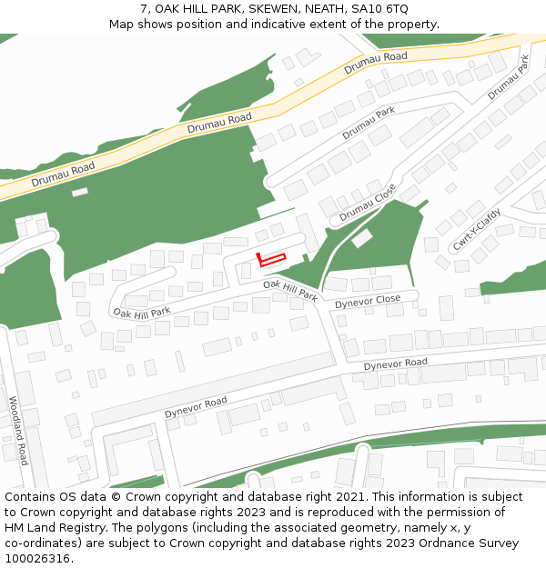7, OAK HILL PARK, SKEWEN, NEATH, SA10 6TQ: Location map and indicative extent of plot