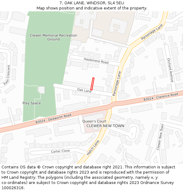 7, OAK LANE, WINDSOR, SL4 5EU: Location map and indicative extent of plot