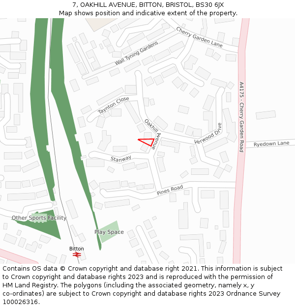 7, OAKHILL AVENUE, BITTON, BRISTOL, BS30 6JX: Location map and indicative extent of plot