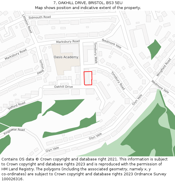 7, OAKHILL DRIVE, BRISTOL, BS3 5EU: Location map and indicative extent of plot