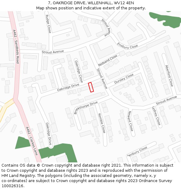 7, OAKRIDGE DRIVE, WILLENHALL, WV12 4EN: Location map and indicative extent of plot